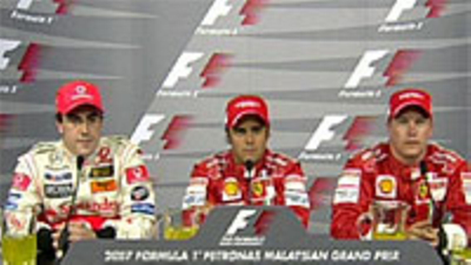 Fernando Alonso, Felipe Massa ja Kimi Räikkönen (Kuva: FOM/MTV Oy)