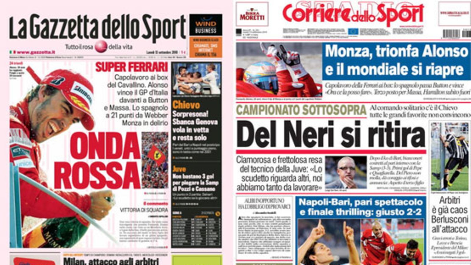Gazzetta dello Sport ja Corriere dello Sport 13.9.