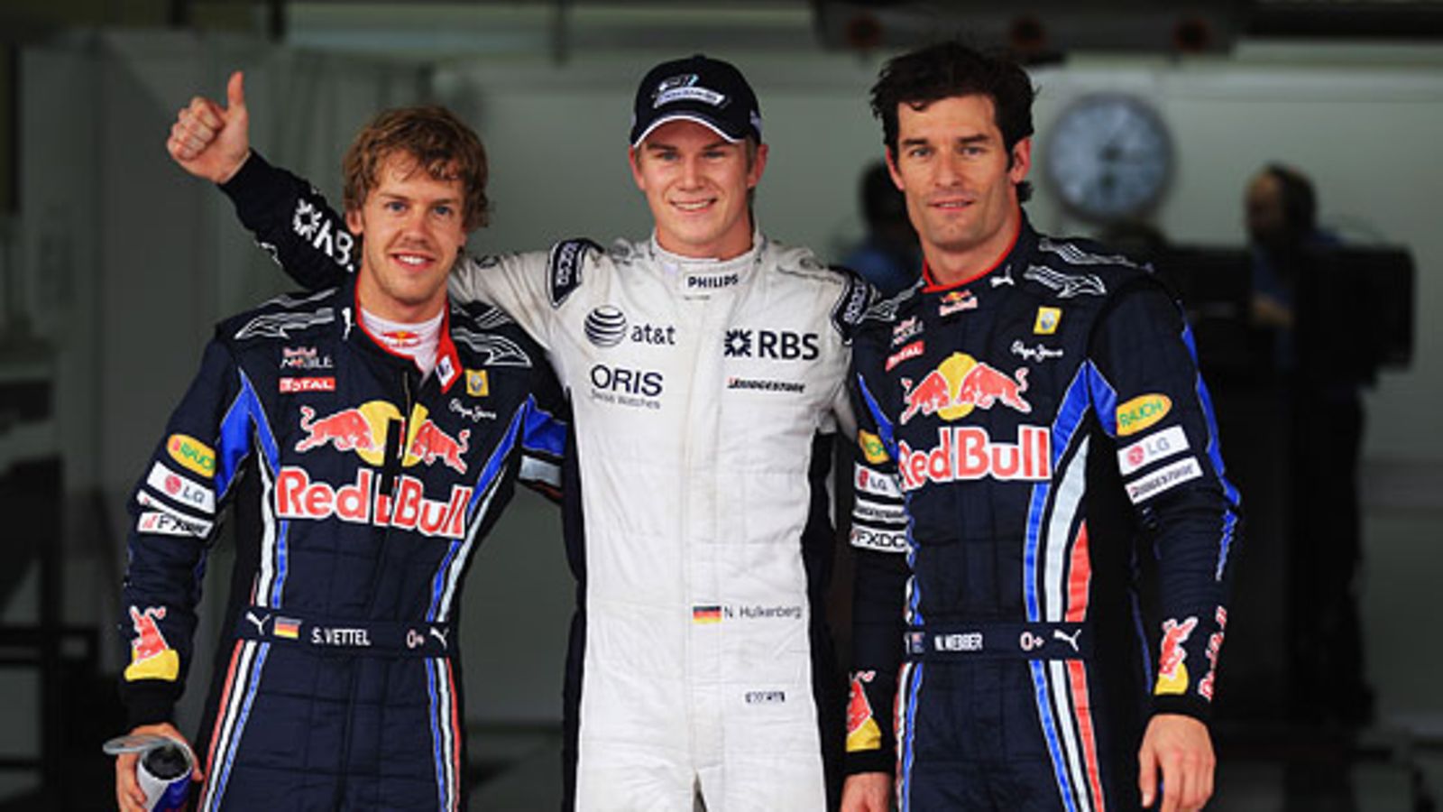 Sebastian Vettel, Nico Hülkenberg ja Mark Webber.