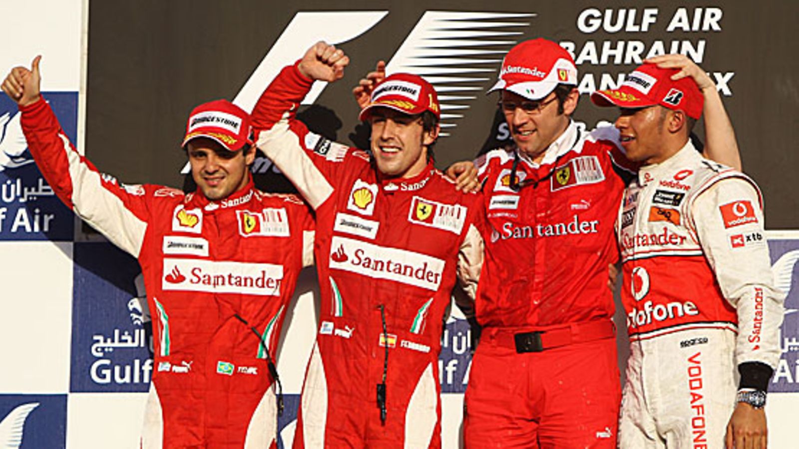 Felipe Massa, Fernando Alonso ja Lewis Hamilton, kuva: Paul Gilham/Getty Images