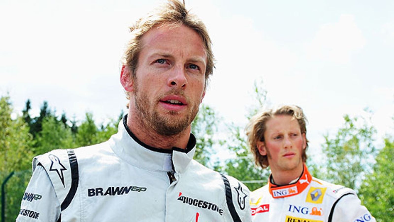 Jenson Button ja Romain Grosjean, kuva: Clive Mason/Getty Images