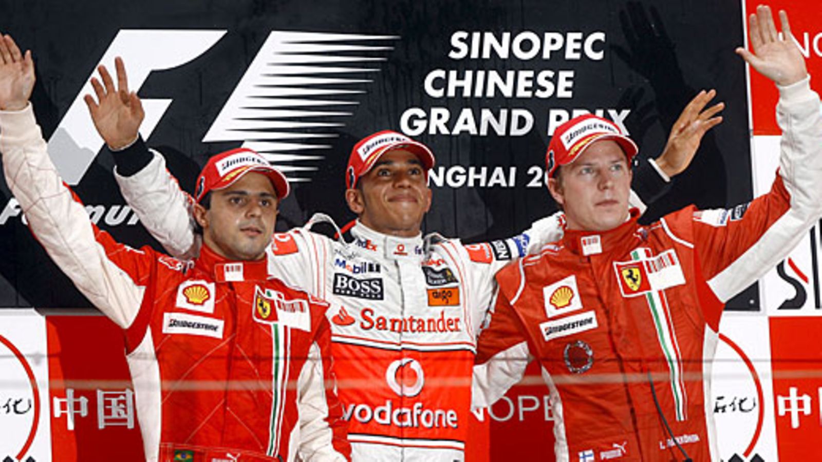 Felipe Massa, Lewis Hamilton, Kimi Räikkönen, kuva: Mark Thompson/Getty Images