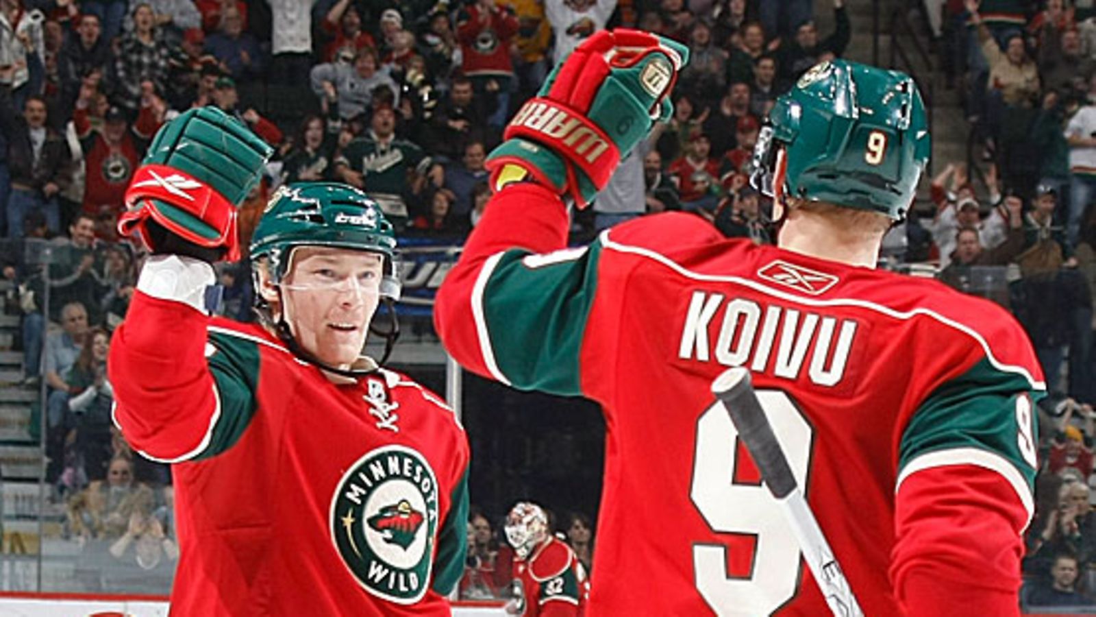 Antti Miettinen ja Mikko Koivu, kuva: Bruce Kluckhohn/NHLI/Getty Images