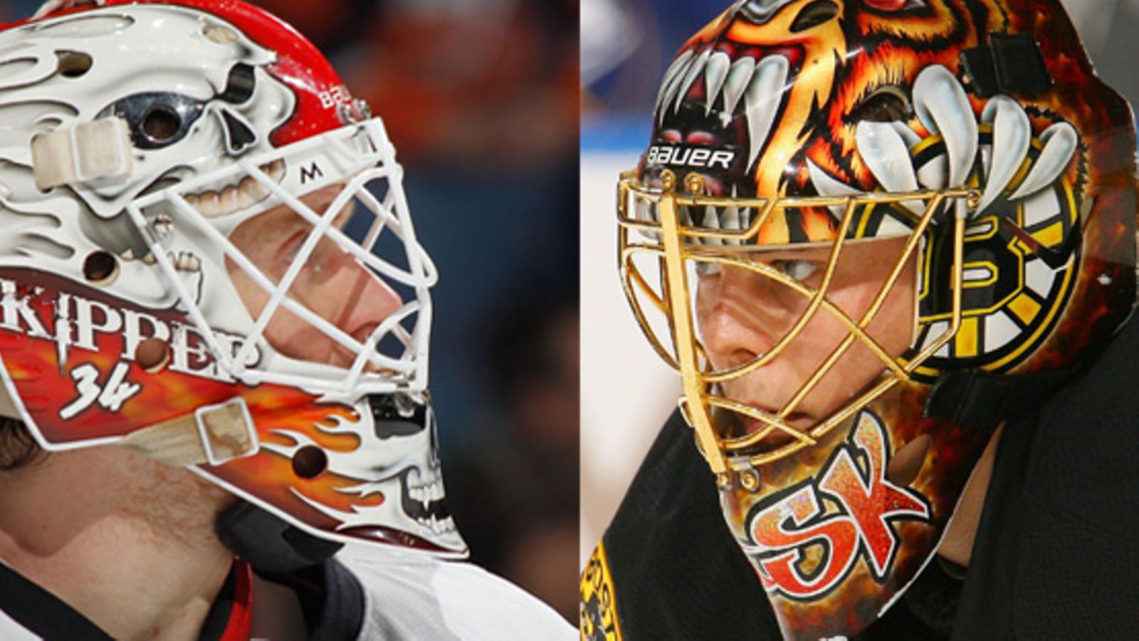 Calgaryn Miikka Kiprusoff ja Bostonin Tuukka Rask, 2010. Kuvat: Getty Images, 2010, Bill Wippert ja Paul Bereswill.