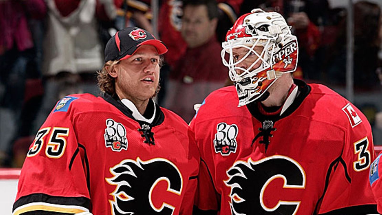 Vesa Toskala ja Miikka Kiprusoff, kuva: Gerry Thomas/NHLI/Getty Images