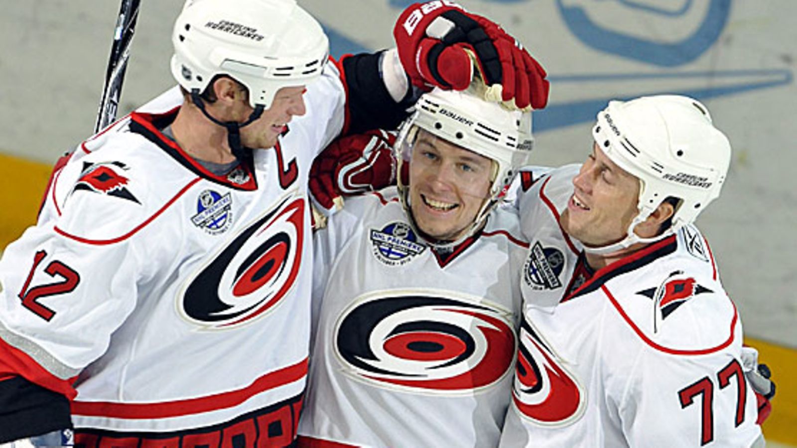 Eric Staal, Jussi Jokinen, Joe Corvo, kuva:Lehtikuva/Sari Gustafsson