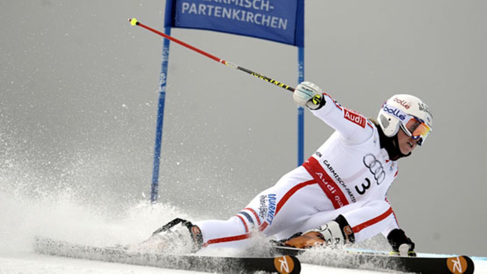 Tessa Worley Garmischin MM-suurpujottelun avauskierroksella.