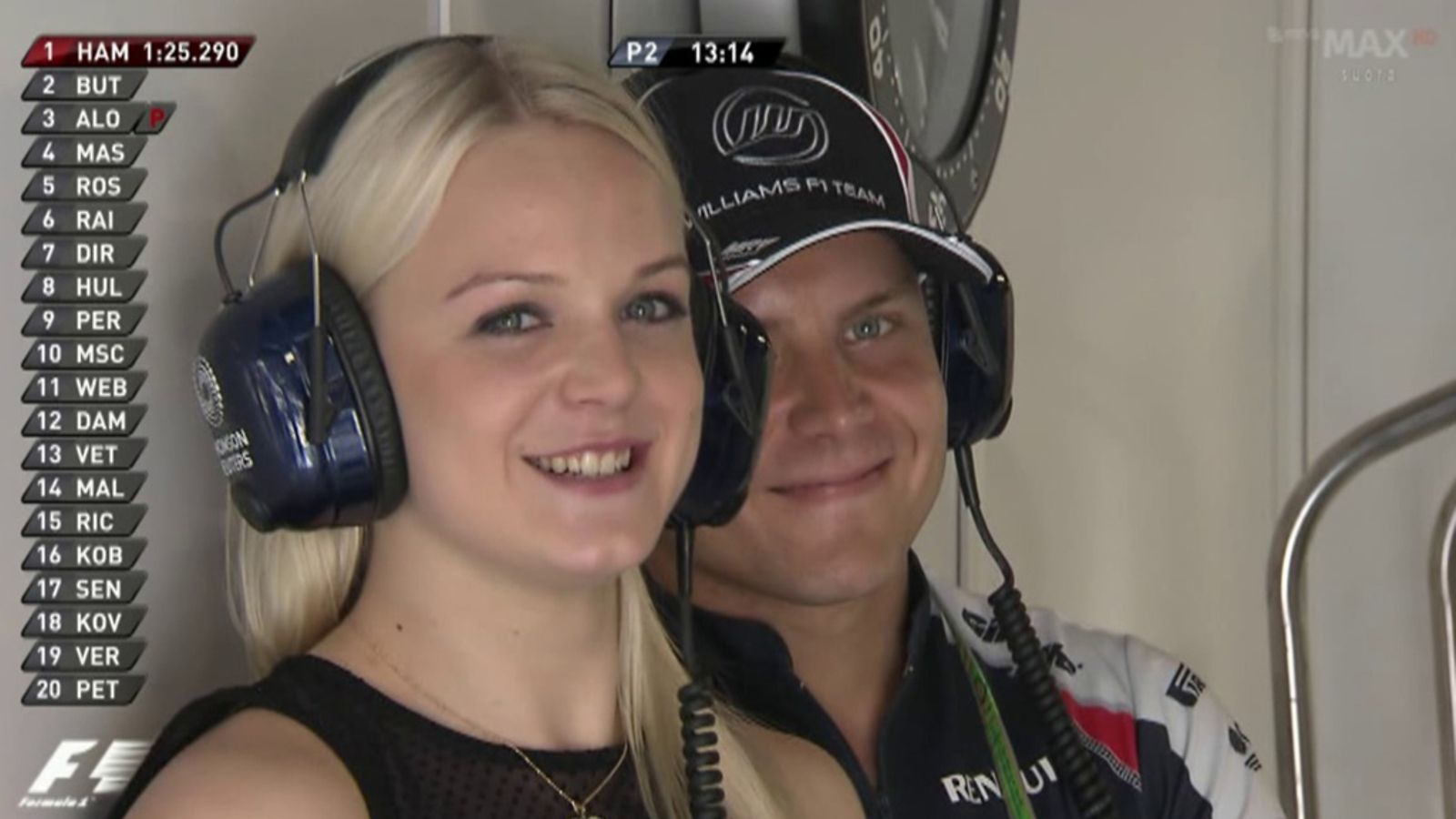 Emilia Pikkarainen ja Valtteri Bottas Monzan GP:n varikolla.
