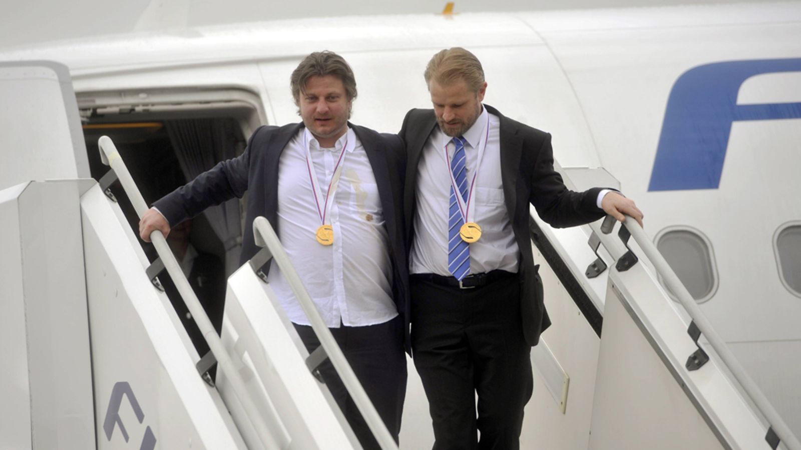 Leijonien valmentajakaksikko Pasi Nurminen ja Pentti Matikainen saapuivat Helsinkiin.