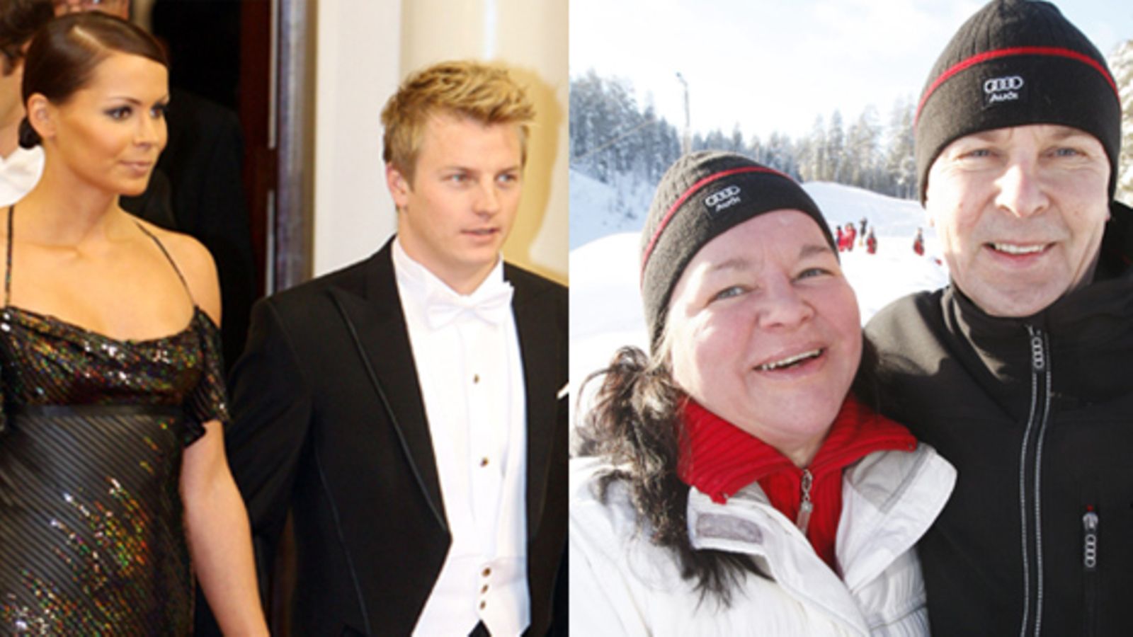 Kimi Räikkönen ja Jenni-vaimo, Matti Nykänen ja Mervi-vaimo (kuva:Lehtikuva)