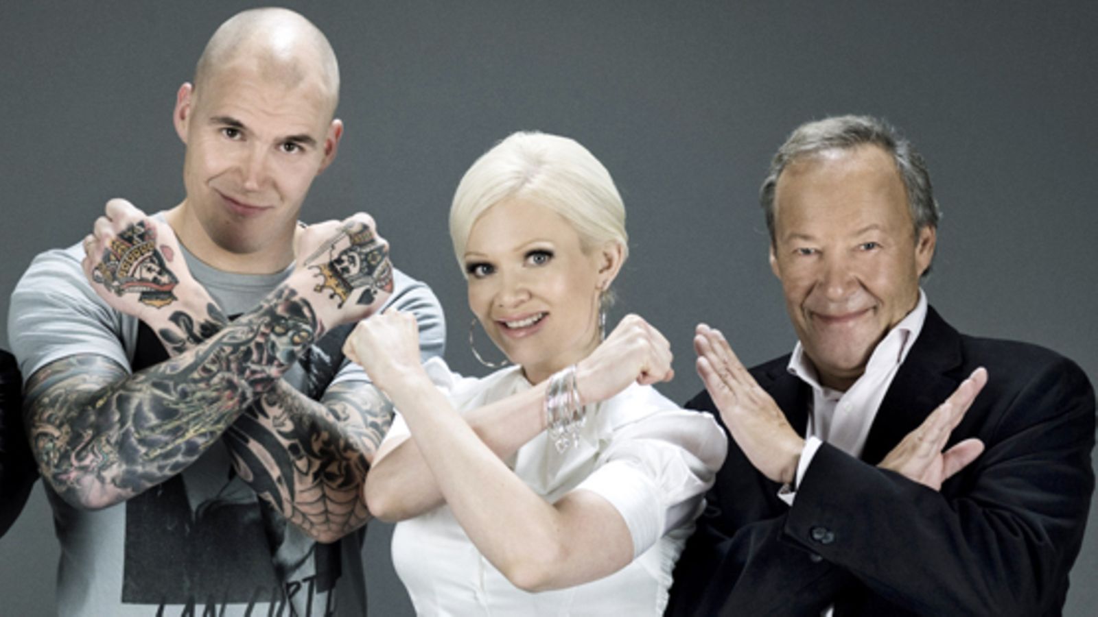 X Factorin tuomarit Renne Korppila, Linda Lampenius ja Gugi Kokljuschkin ja(MTV3)