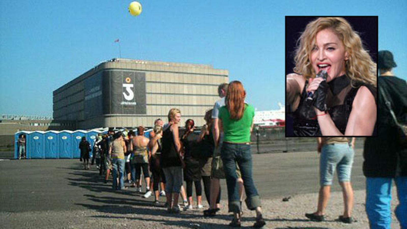 Vessajonot muodostuivat pitkiksi Madonnan konsertissa. (Kuvat: Katja Rönkkö ja Getty/All Over Press)