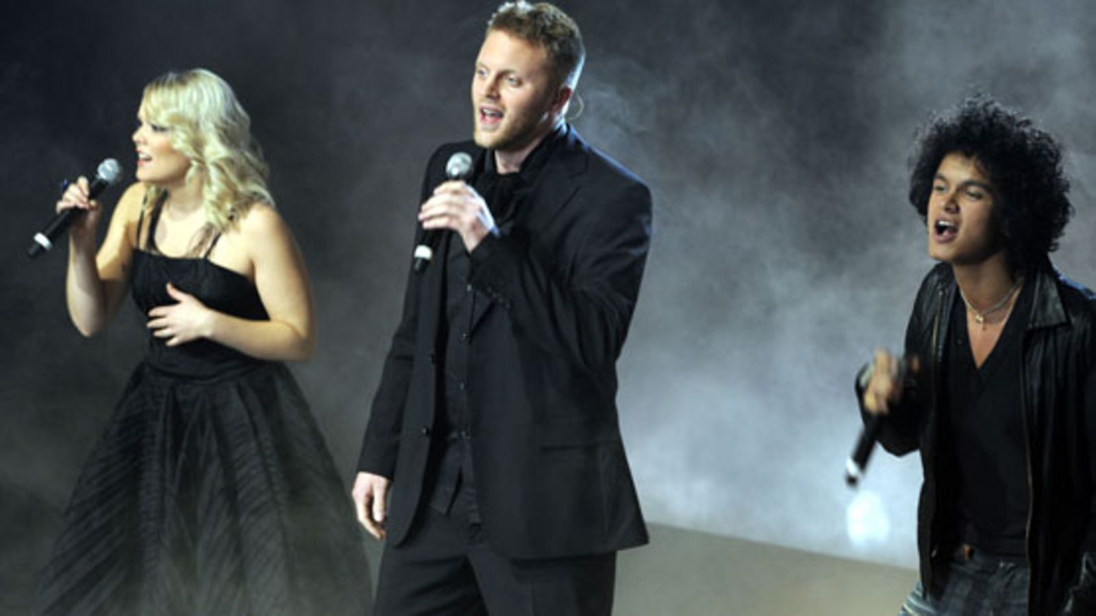 Idols-finalistit Anna Puustjärvi, Koop Arponen ja Pete Parkkonen. (Kuva: Sari Gustafsson/Lehtikuva)