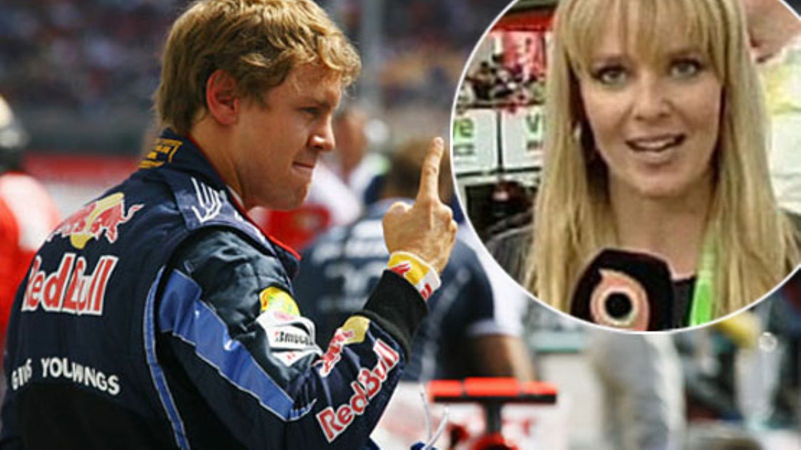 Sebastian Vettelilä oli pilkettä silmäkulmassa, kun Anette Latva-Piikkilä haastatteli häntä. (Kuva: Getty Images/MTV Oy)