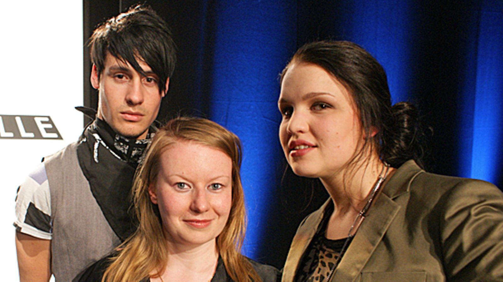 Muodin huipulle -ohjelman finalistit Mert Otsamo, Maria Jokela ja Katri Niskanen. Kuva: MTV3.