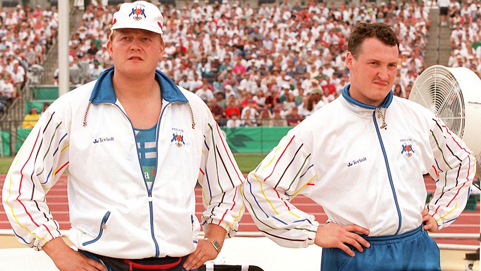 Seppo Räty ja Kimmo Kinnunen Atlantan olympialaisten keihäskarsinnassa 1996.