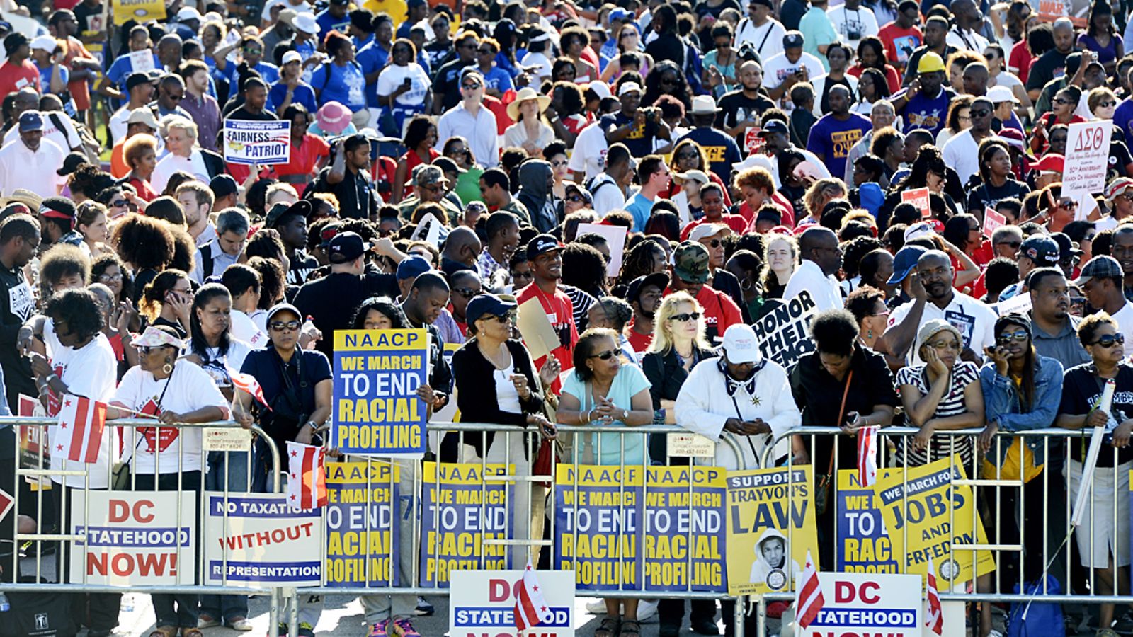 housands of people gather during the March on Washington rally, at the Lincoln Memorial in Washington DC, USA, 24 August 2013. The rally and march is held to commemorate the 50th anniversary of the 28 August 1963 March on Washington led by civil rights leader, the late Dr. Martin Luther King Jr., where he famously gave his 'I Have a Dream' speech.