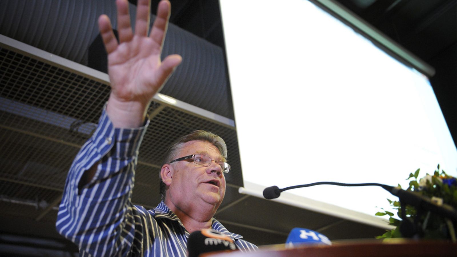Perussuomalaisten puheenjohtaja Timo Soini puolueen eduskuntaryhmän kesäkokouksessa Jyväskylässä 27. elokuuta 2013.