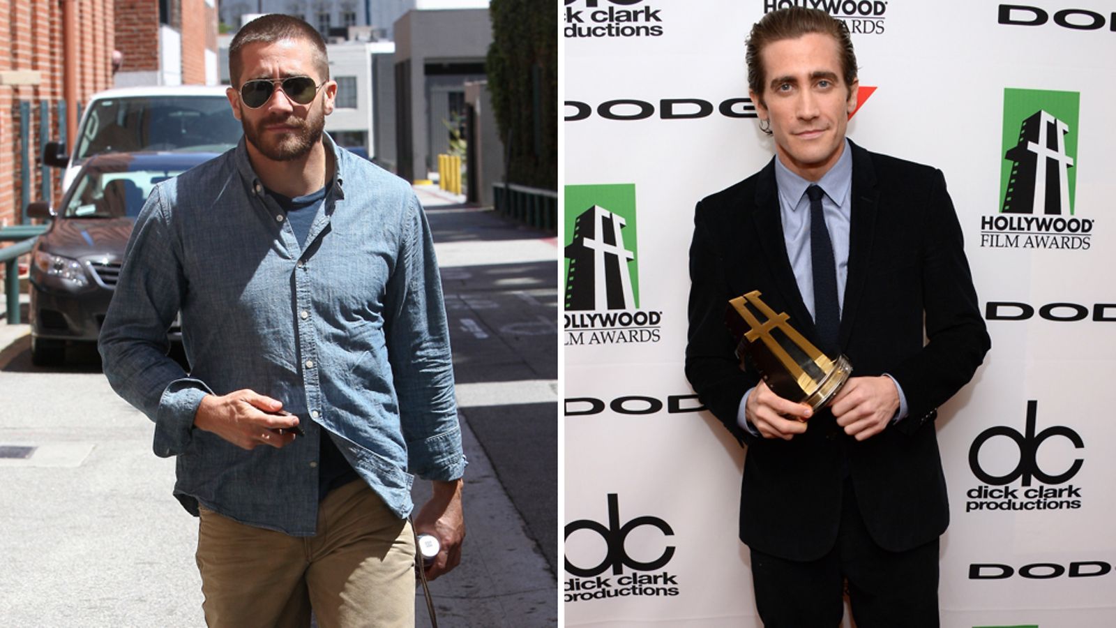 Jake Gyllenhaal vuonna 2011 ja 2013.