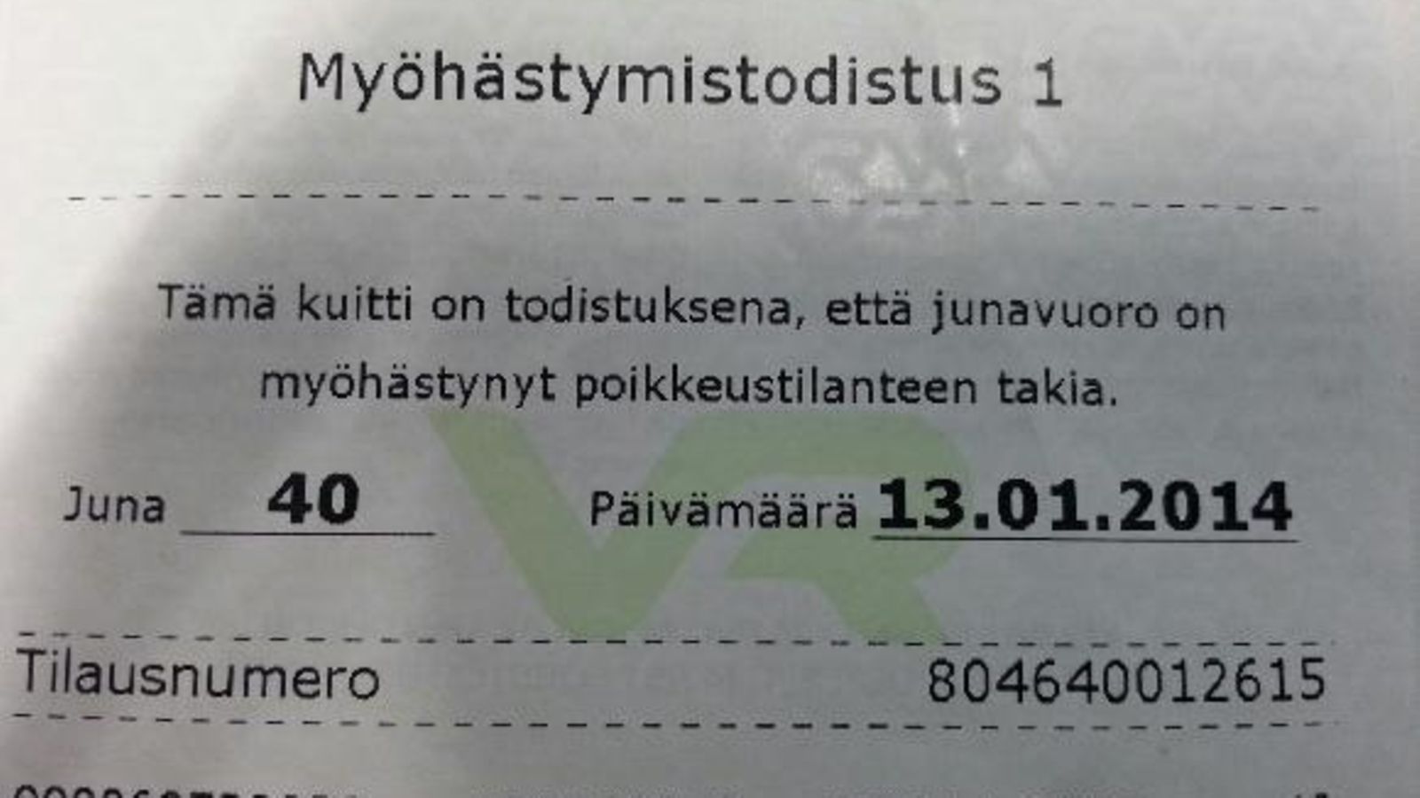Juna myöhässä miltei kaksi tuntia - VR:ltä lappu kouraan