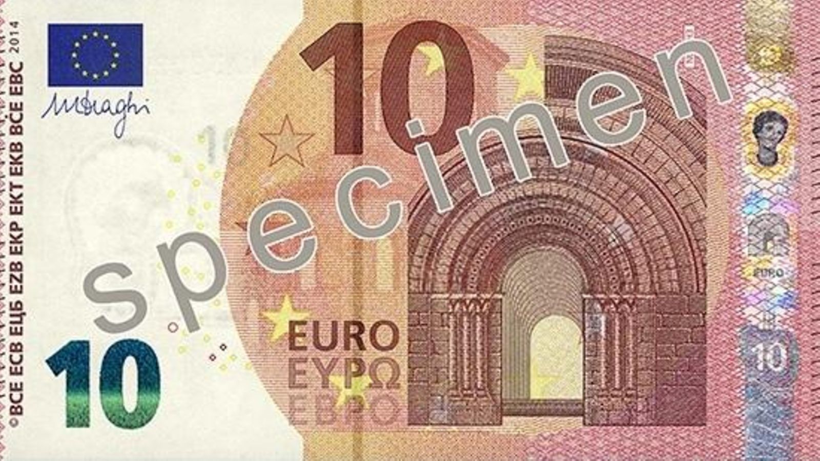 Uusi 10 euron seteli edestä
