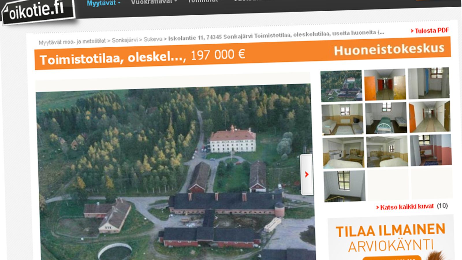 Sukevan vanha vankila, kuvakaappaus Oikotie.fistä.