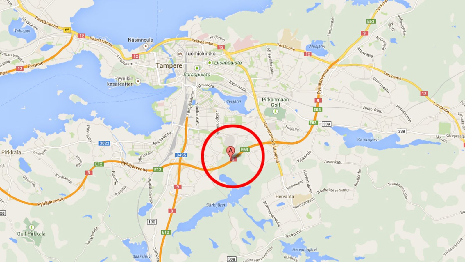 Karkunvuoren tunneli. Kuvakaappaus Google Mapsista
