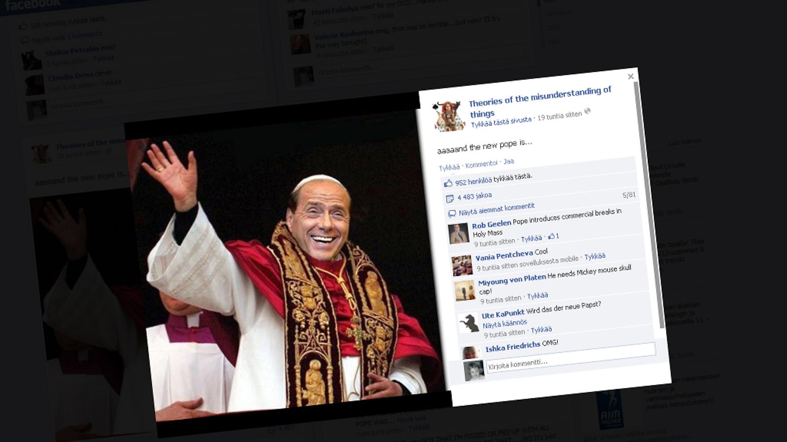 Kuvakaappaus Facebookissa leviävästä vitsistä.