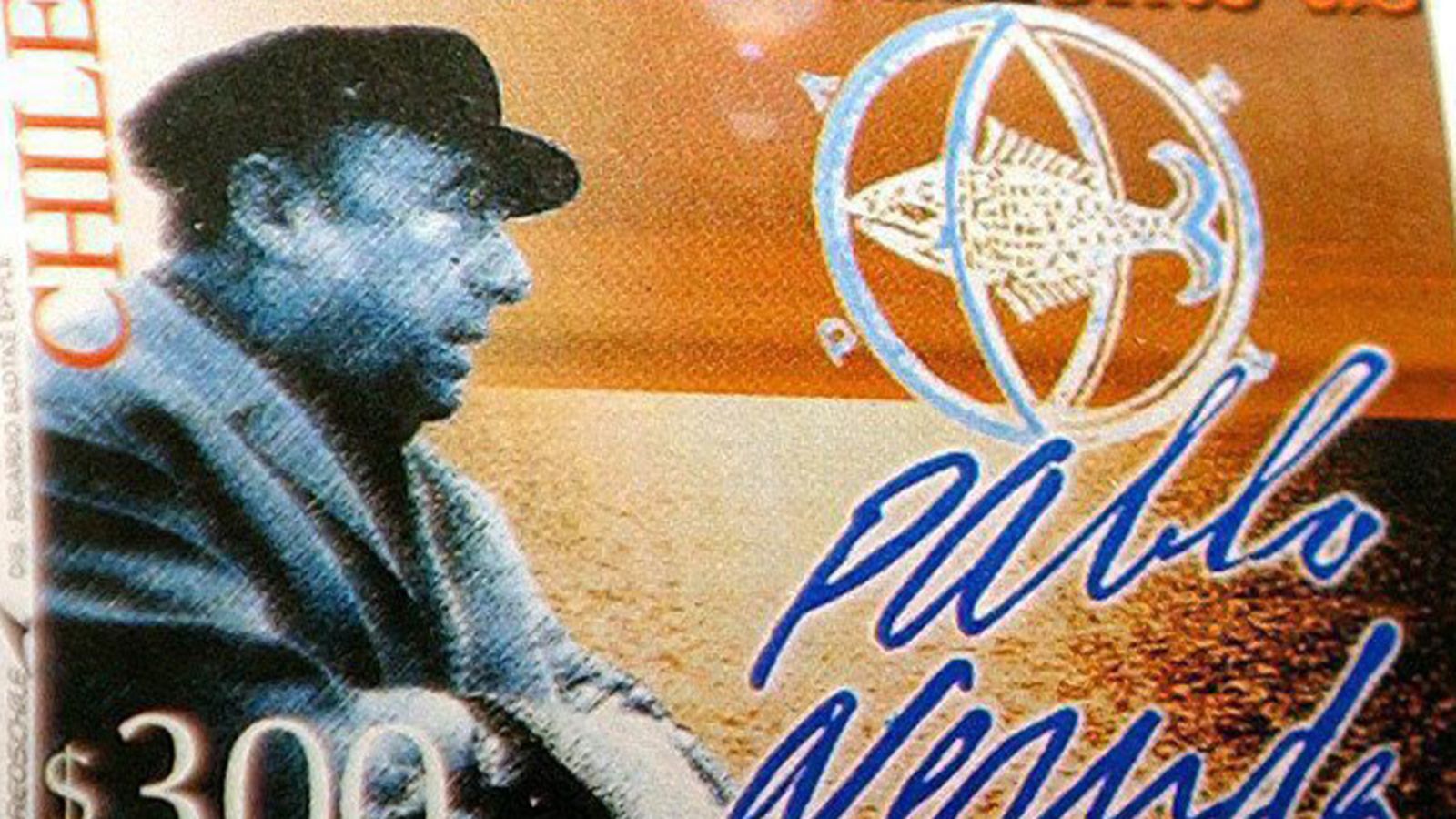 Runoilija Pablo Neruda postimerkkiin ikuistettuna.