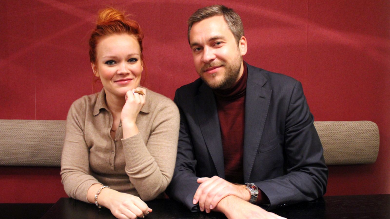 Anna Puu ja Timo Lassy Ei kiitos -elokuvan pressitilaisuudessa 7.1.2014