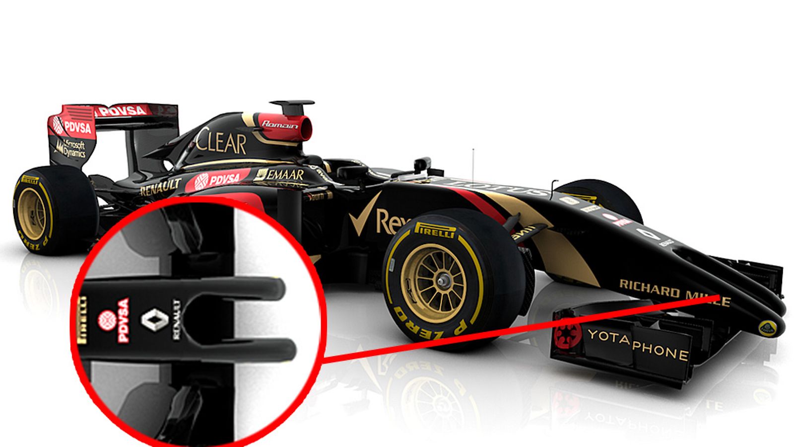 Lotus E22:n keula herättää ihmetystä.