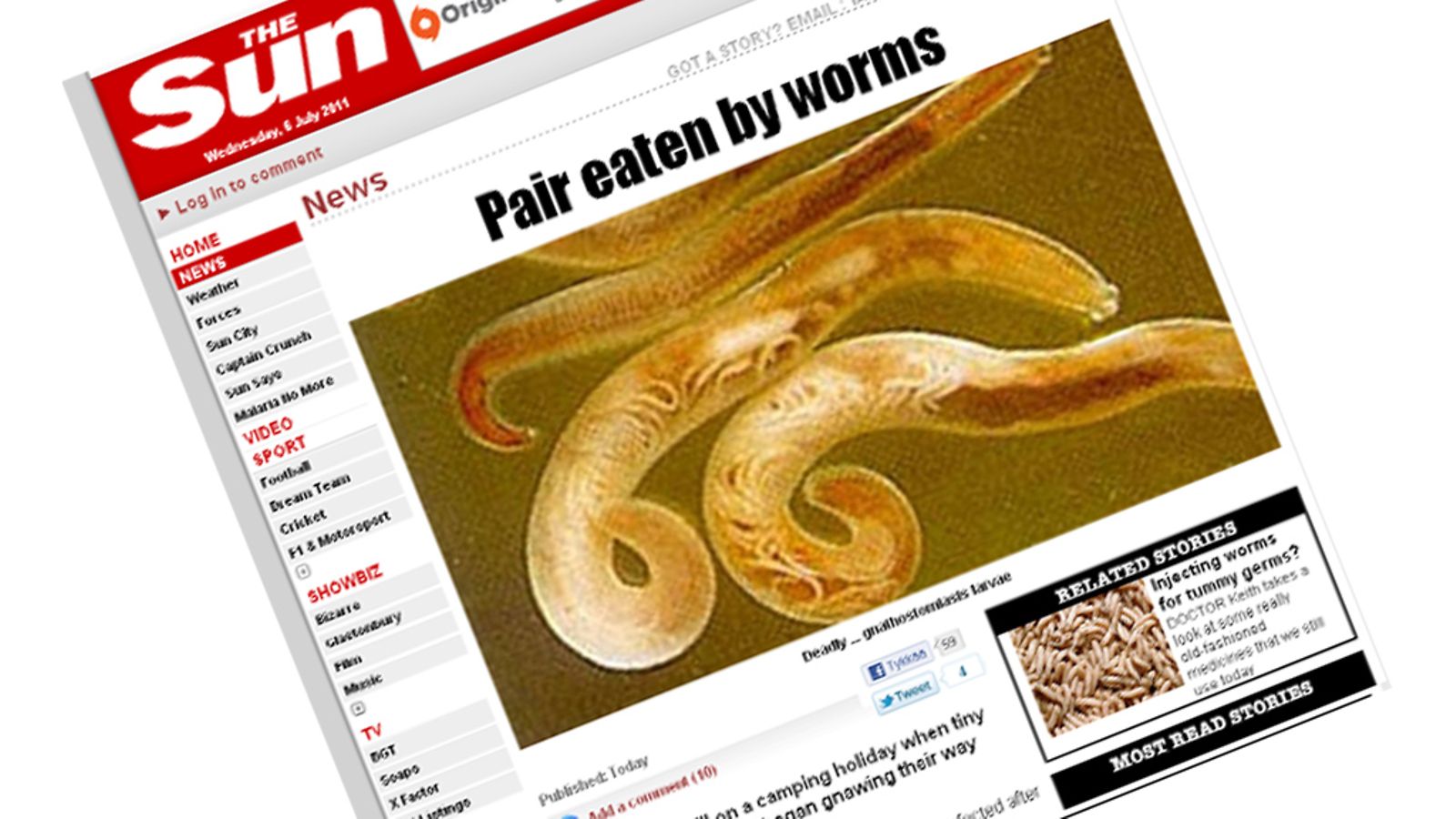Loistartunta Australiassa. Ruutunäkymä The Sun -lehden sivuilta.