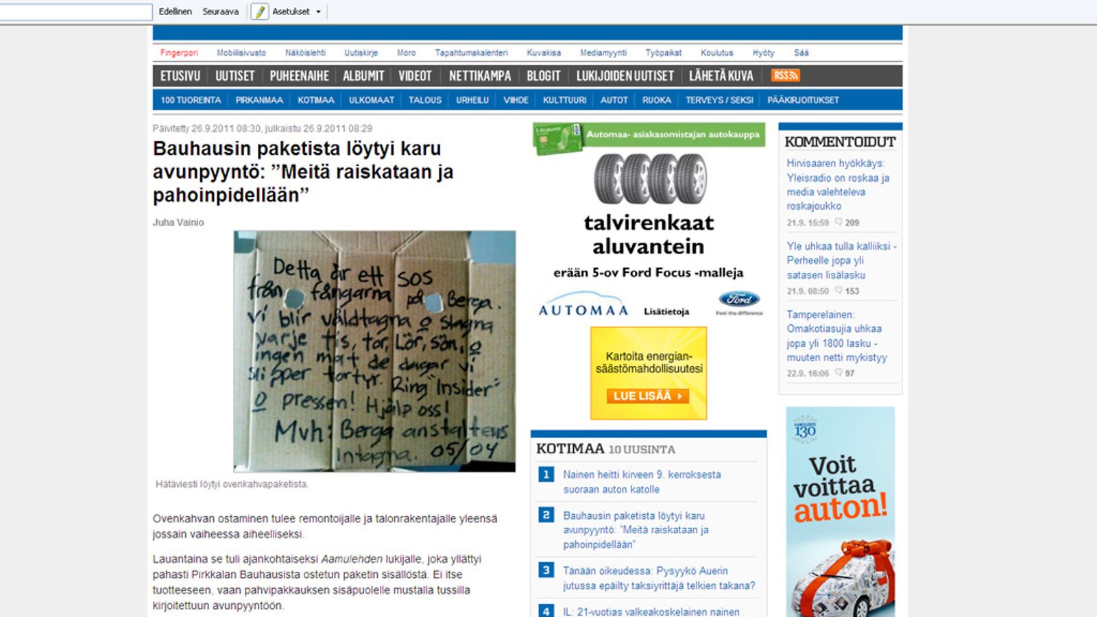 Kuvakaappaus Aamulehden nettisivuilta.