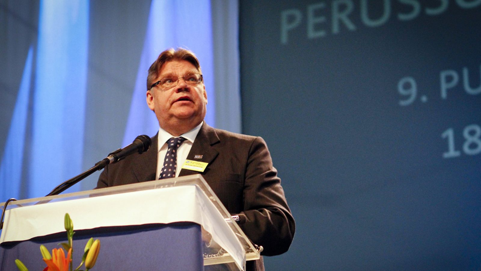 Perussuomalaisten puheenjohtaja Timo Soini puoluekokouksessa Tampereella lauantaina 18. kesäkuuta 2011.