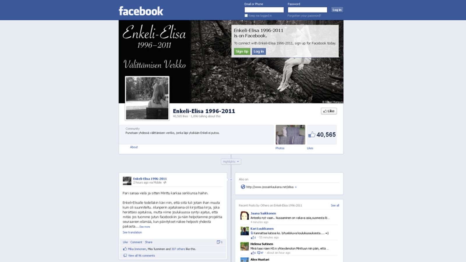 Ruutukaappaus Enkeli-Elisan Facebook-sivulta