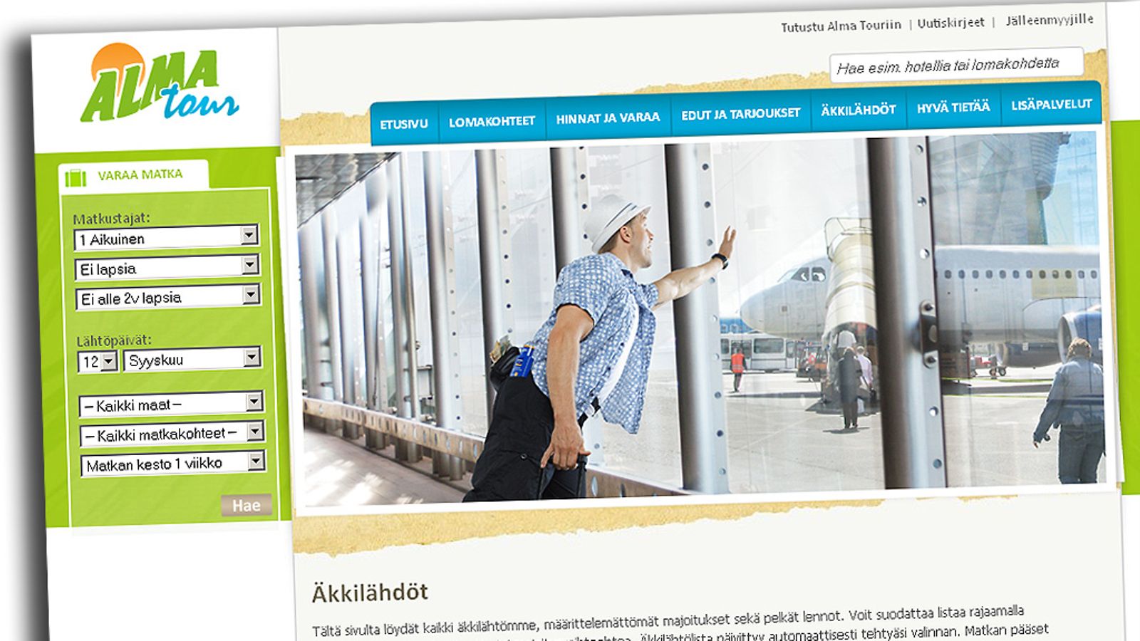 Kuvakaappaus Alma Tourin nettisivuilta.