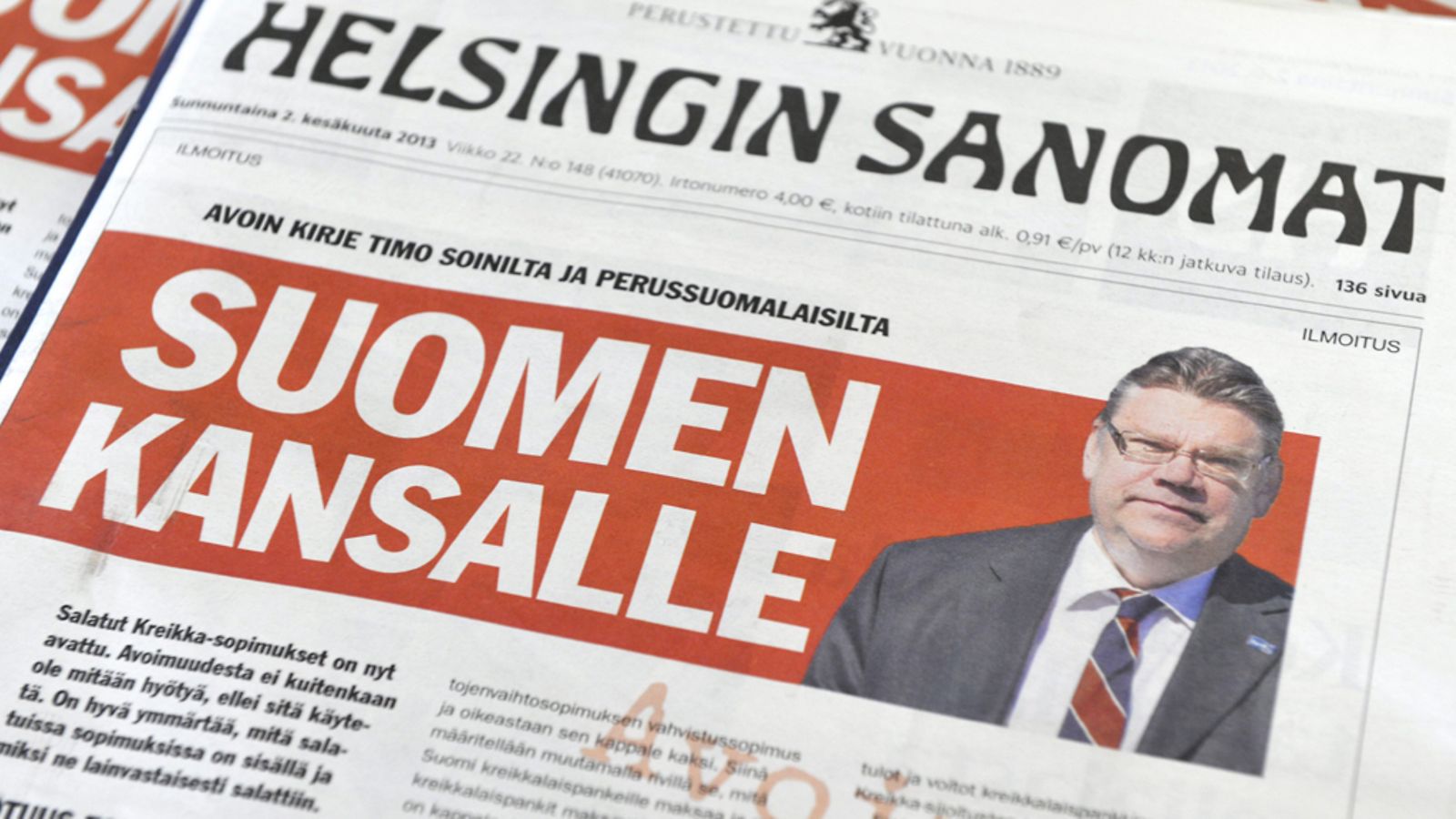 Viimesunnuntaisen ilmoituksen hinta on nyt paljastunut.