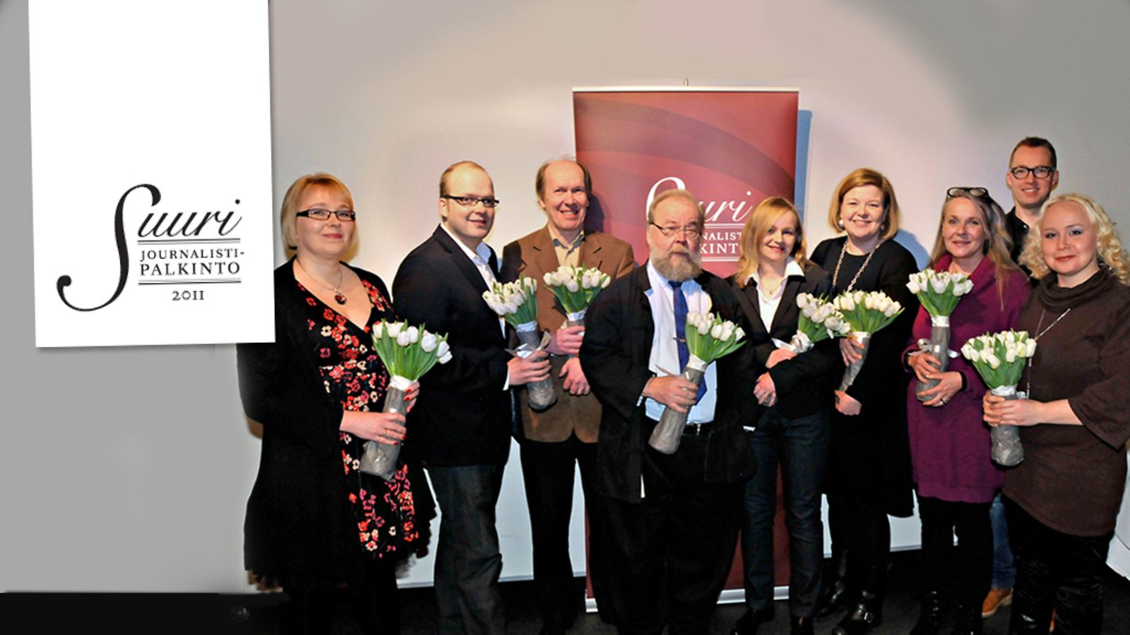 Suuri Journalistipalkinto 2011, ehdokkaat 17.2.2012 Arja Paananen, Esa Mäkinen, Ilkka Kulmala, Risto Lindstedt, Anu Nousiainen, Mari Paalosalo-Jussinmäki, Ami Assulin, Tero Karjalainen ja Susanna Kemppainen