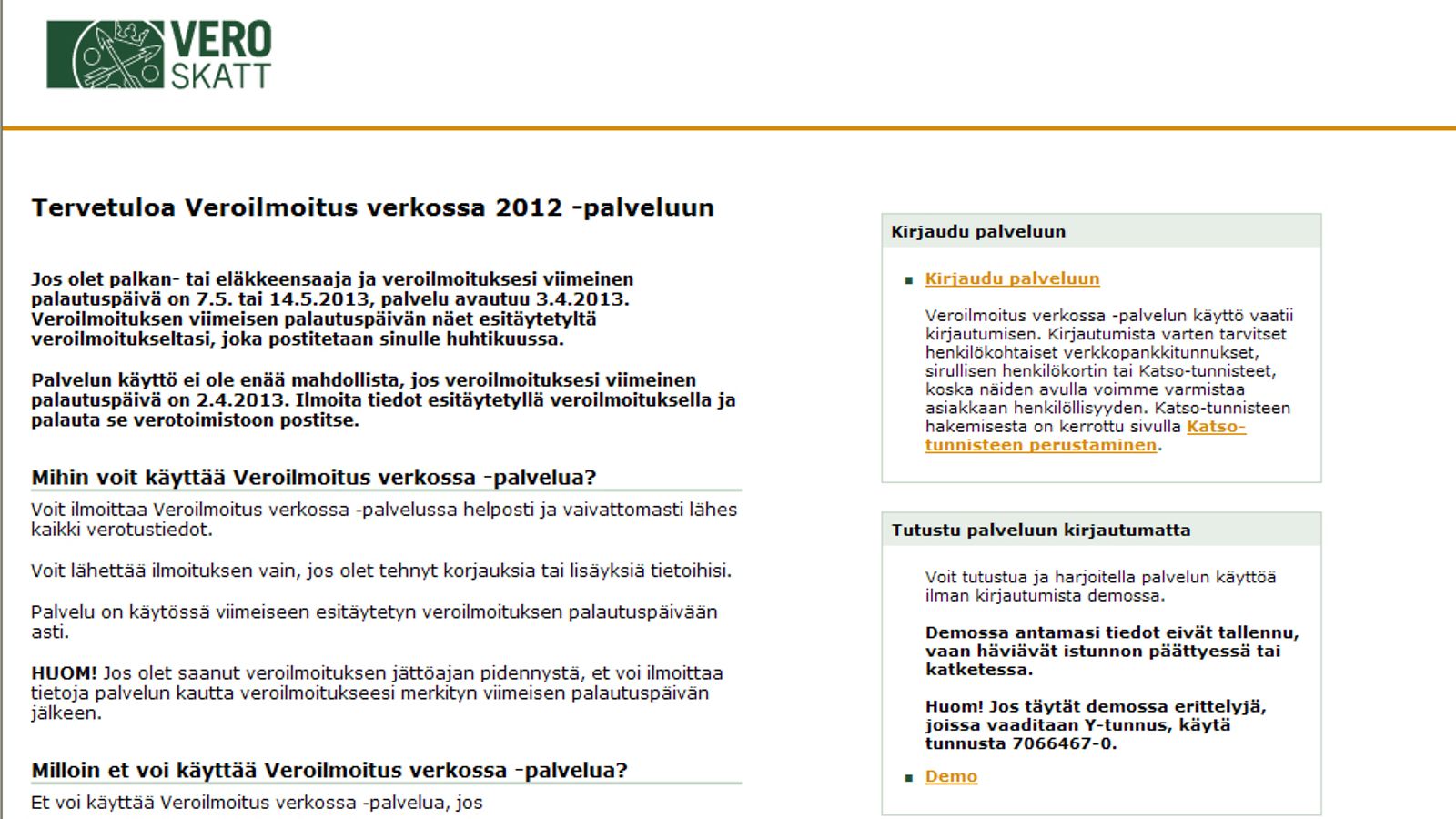Kuvakaappaus verohallinnon nettisivulta
