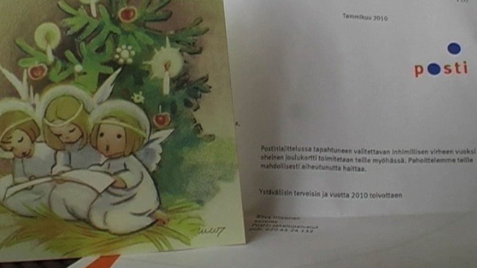 Itella toimitti tämän joulukortin myöhässä pahoittelukirjeen kanssa.