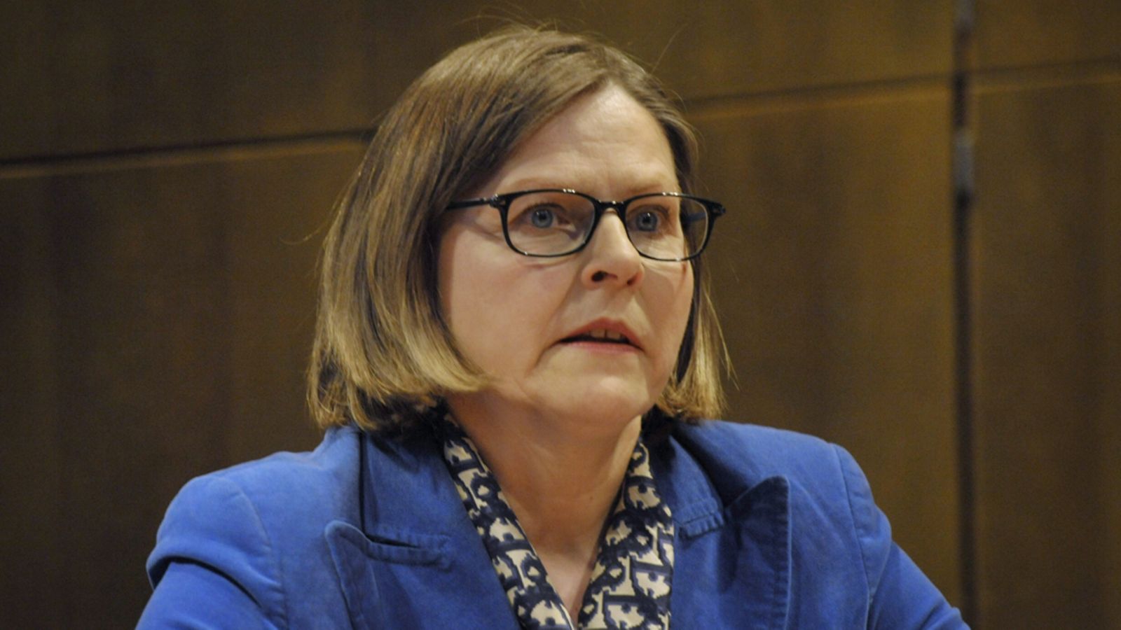 Valtion omistajaohjauksesta vastaava ministeri Heidi Hautala kertoi Finnairin hallitusmuutoksista tiedotustilaisuudessaan Helsingissä torstaina 15. maaliskuuta 2012.
