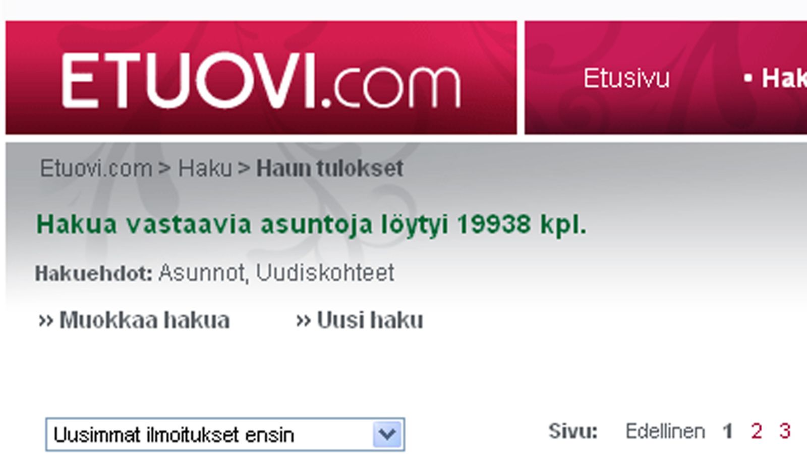 Kuvakaappaus Etuovi.com-sivustolta.