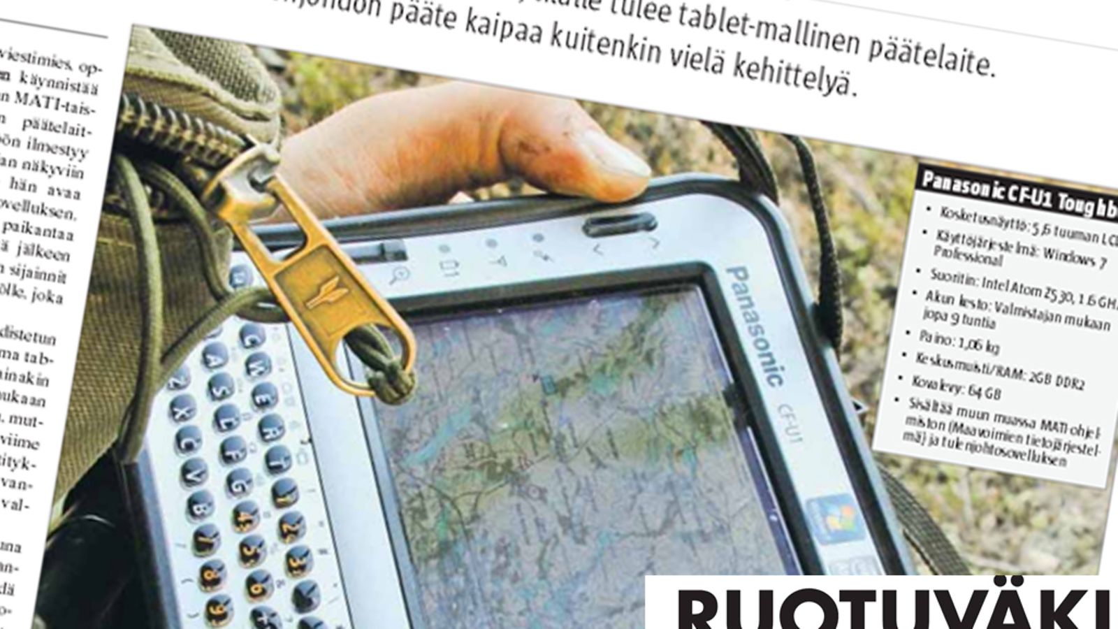 MATI-taistelujohtojärjestelmä. Kuvakaappaus Ruotuväki-lehdestä.