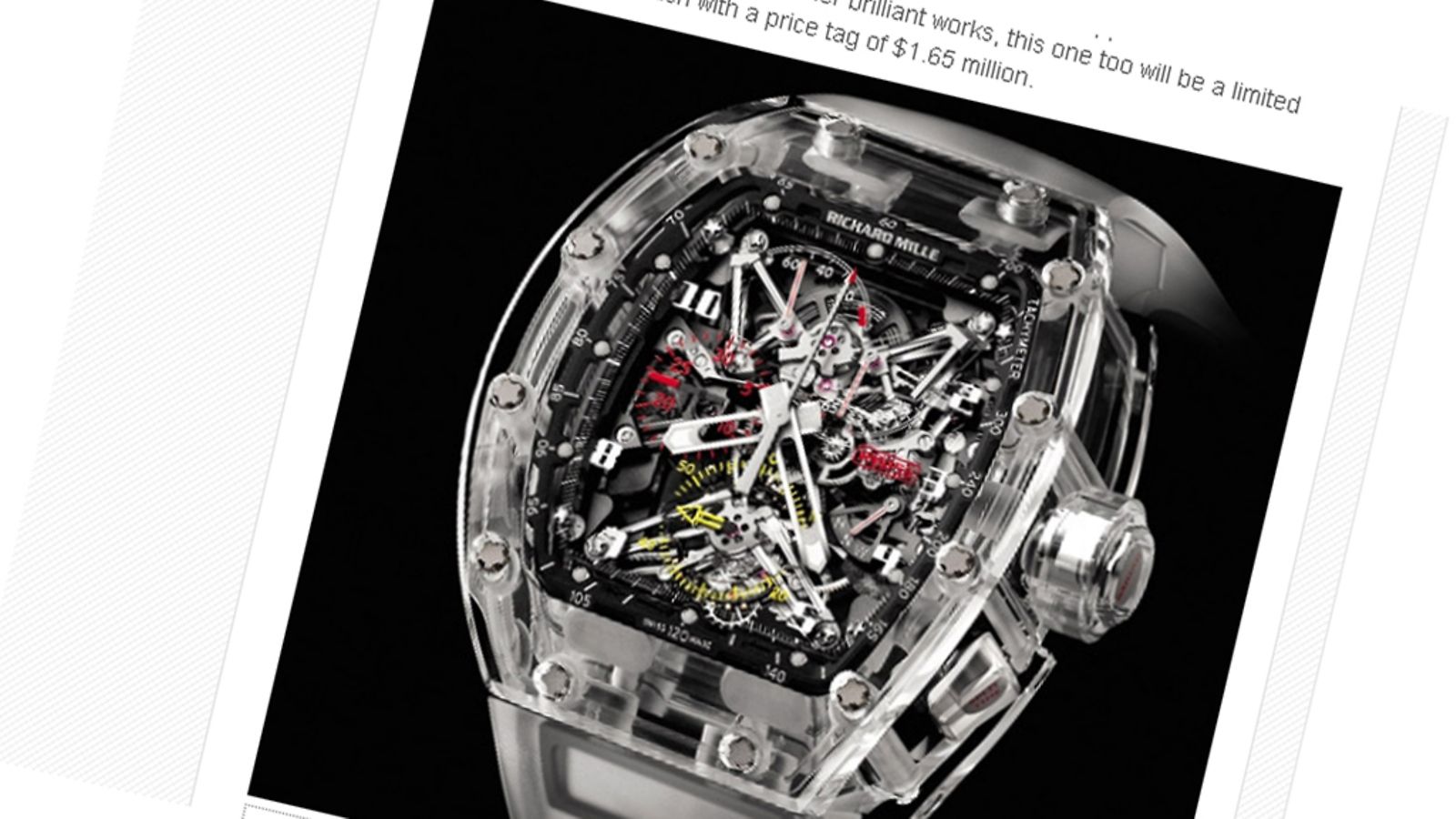 Richard Mille RM56 -kello. Kuvaruutunäkymä BornRich-sivustolta.