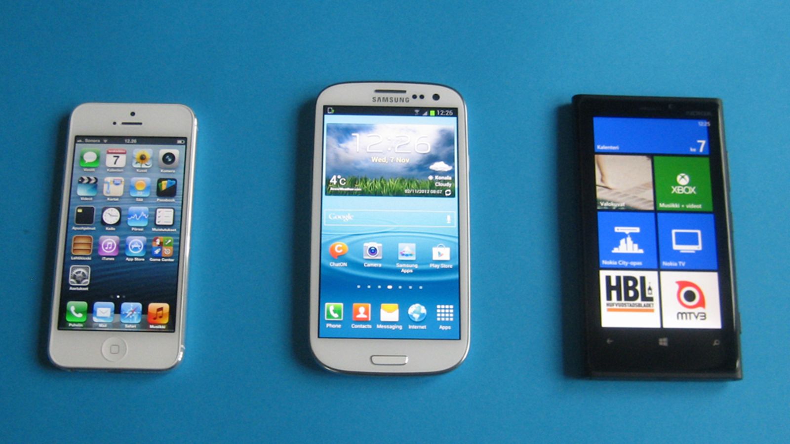 Nokia Lumia 920, Samsung Galaxy S3 ja iPhone 5