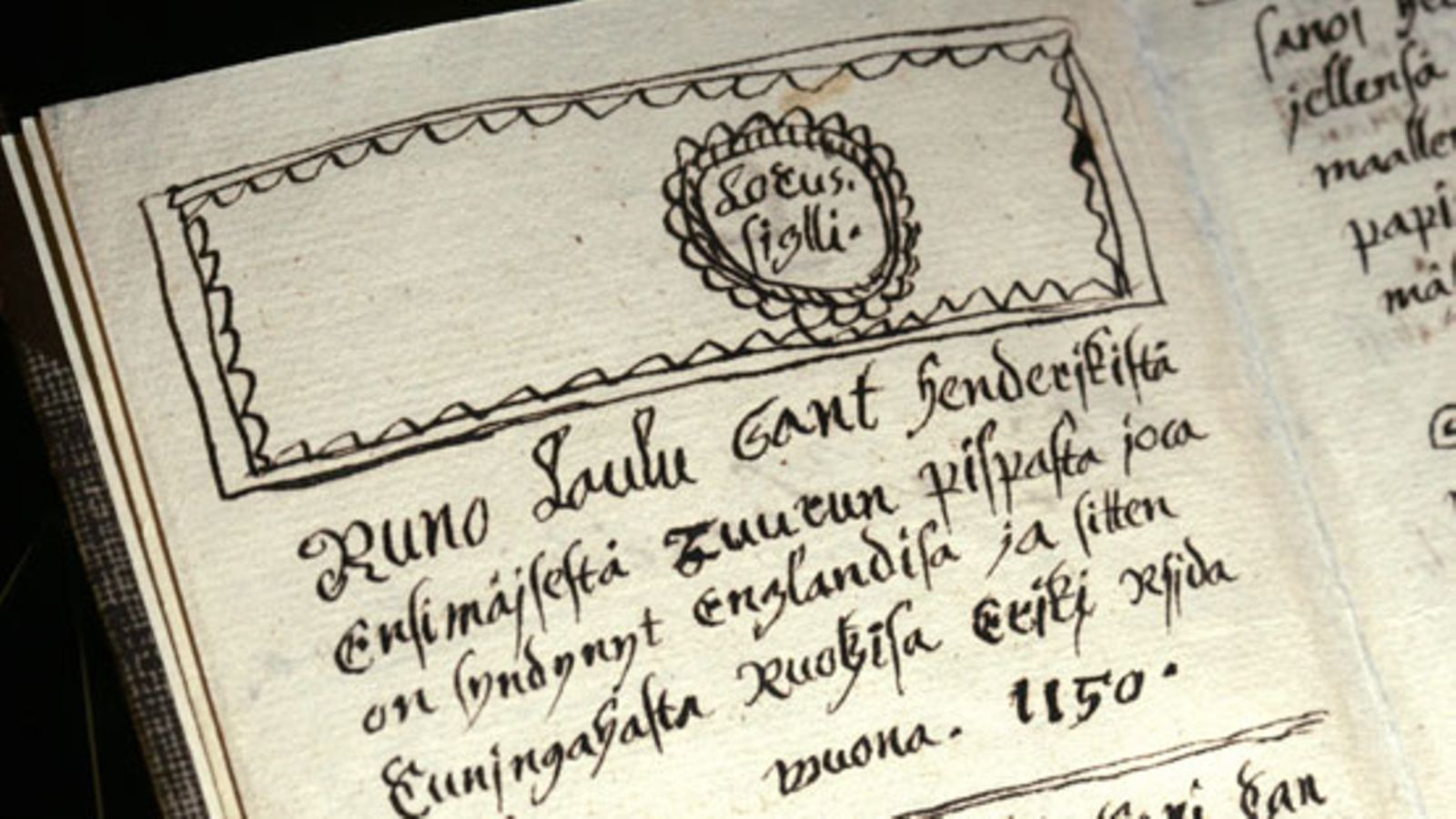 Kuvassa vanhin tunnettu Pyhän Henrikin kuolemaa kuvaava suomenkielinen käsikirjoitus, piispa Henrikin surmavirsi 1600-luvulta.