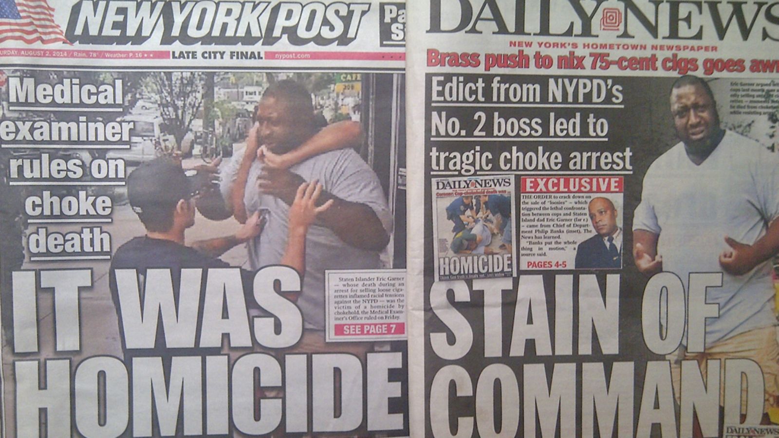 “Se oli tappo”. Vaikka Garneria pidettiin pitkän linjan taparikollisena ja mies kuoli sydänkohtaukseen, tapahtumaketju on herättänyt raivoa New Yorkissa. Poliisia syyttää myös suuri osa paikallisesta mediasta.