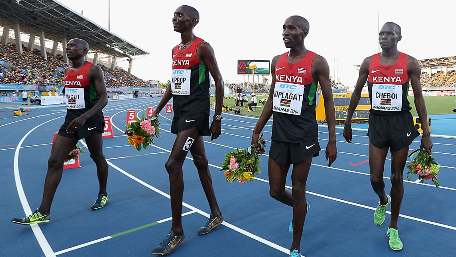 James Kiplagat Magut, Asbel Kiprop, Silas Kiplagat ja Collins Cheboi viestijuoksun MM-kisoissa.