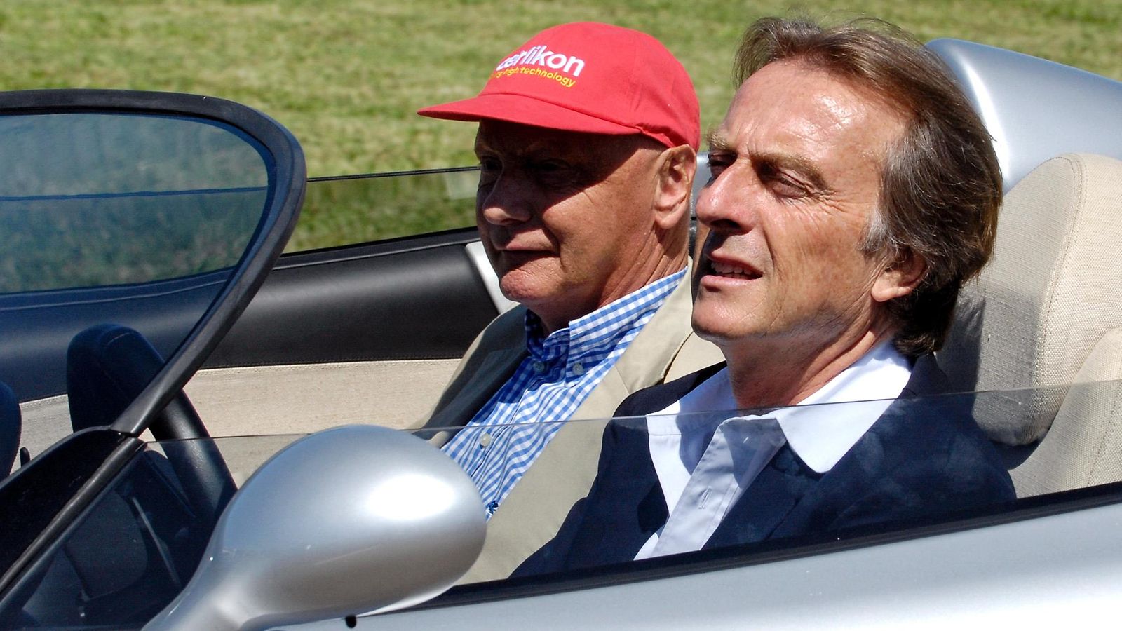 Niki Lauda ja Luca di Montezemolo Ferrari-ajelulla 2007.