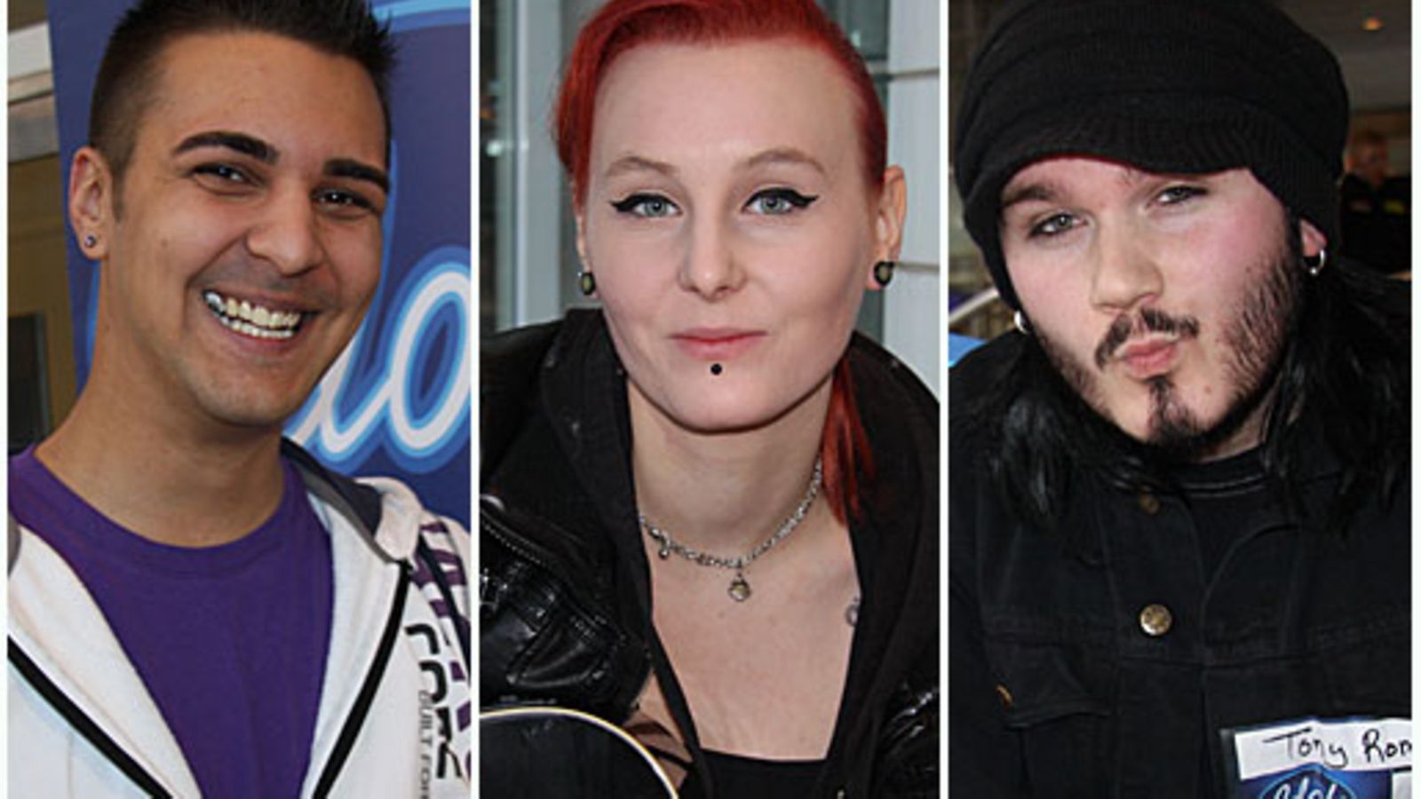 Benjamin Enroth, Miona Bjerregård Madsen ja Tony Romeo Idols-koelauluissa Tampereella.